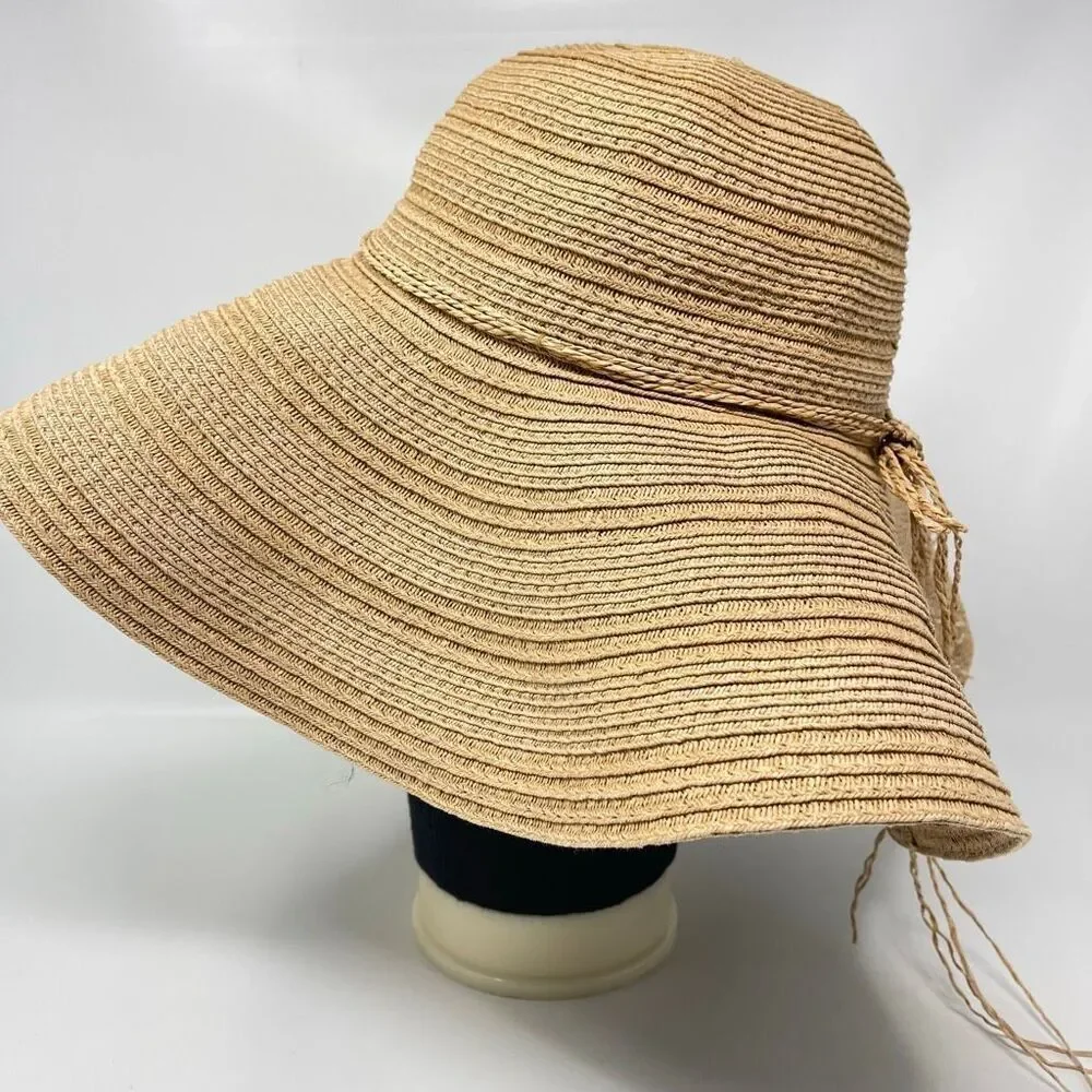Forever 21 Wide Brim Paper Raffia Tan Outdoor Beach Sun Hat One Size OSFM
